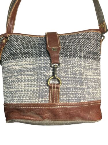 Myra Bag Crossbody, Blue/Grey, Leather Accents, Buckle Closure, New