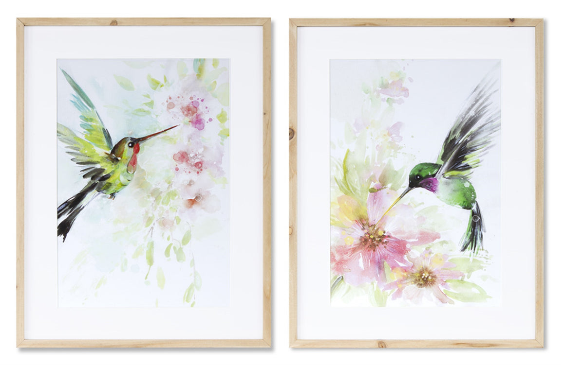 Hummingbird Watercolor Art - Set of (2) Wood Framed