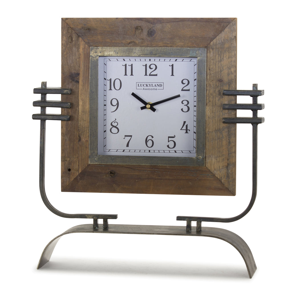 Wooden Clock On Metal Stand 15" x 17.5"